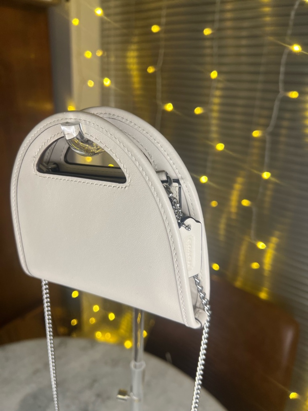 Coach Top Handle Card Case in Chalk White with Chain Strap